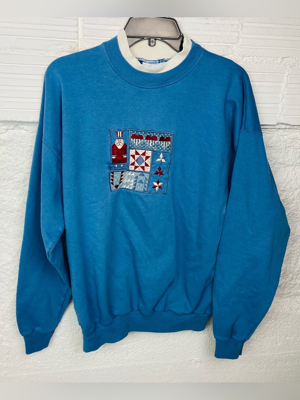 Vintage mc sportswear blue embroidered quilted crewneck sweater size large